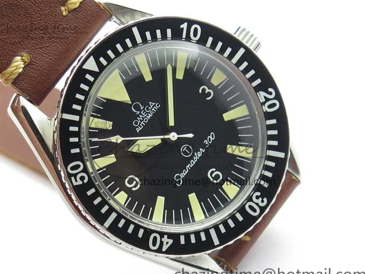 0214 Practical Vintage Seamaster 300 No Date T SS B12 Black Dial On Brown Leather Strap A2836 (Free Nylon Strap) 7910